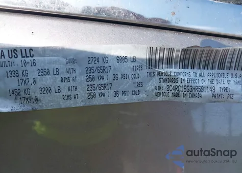 2017 Chrysler Pacifica Touring-L из США, поврежденный, VIN 2C4RC1BG3HR591148